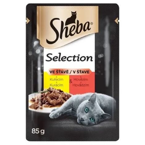 Expirace Sheba Selection in Sauce 85g s kuřecím a hovězím masem ve šťávě kaps. 